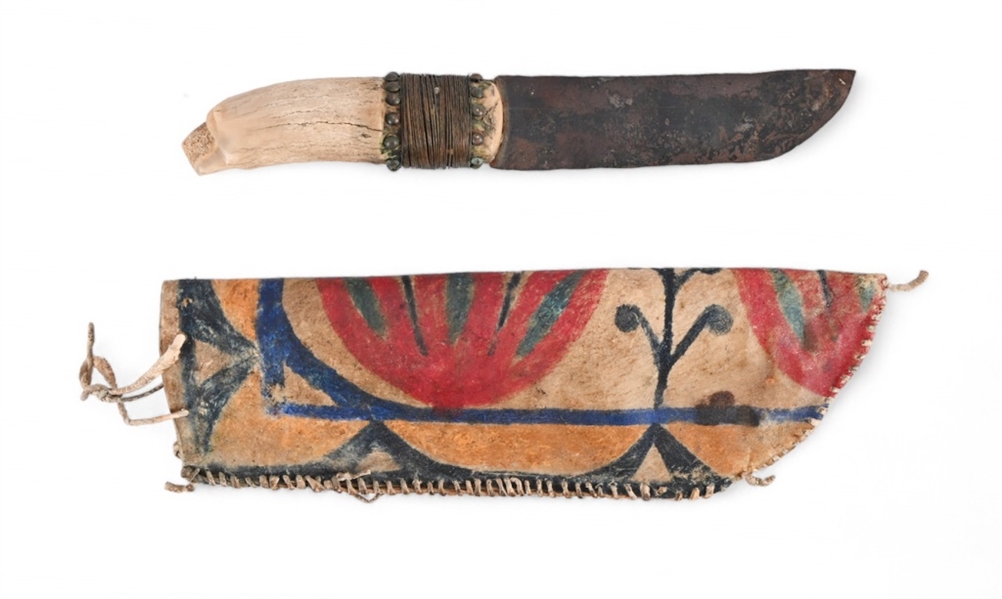 Crow Indian Painted Knife & Parfleche Sheath