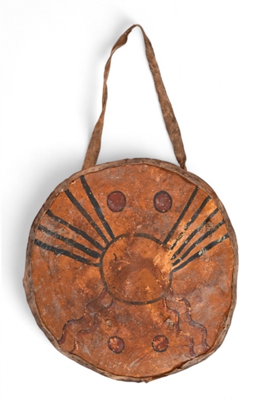 Rare Indian Rawhide Shield w/ Painted Buffalo