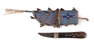 Indian Beaded Sheath & Brass-Tacked Patch Knife