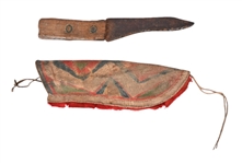 Indian Trade Knife & Painted Parfleche Scabbard