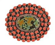 Navajo Sterling, Coral & Turquoise Belt Buckle