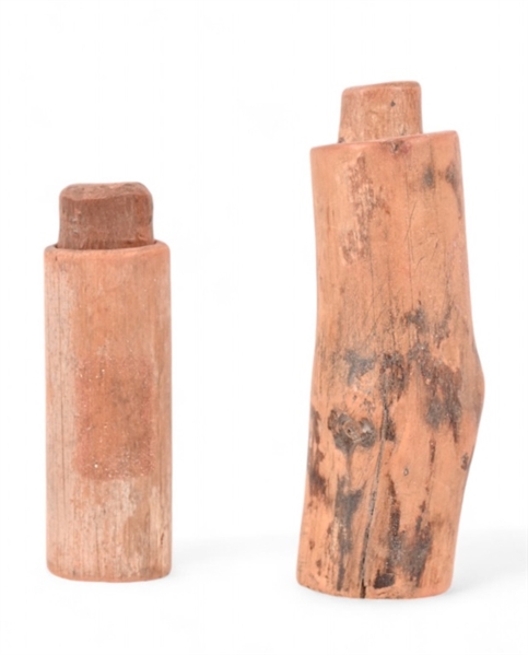 (2) Indian Wooden Ochre Paint Storage Bottles