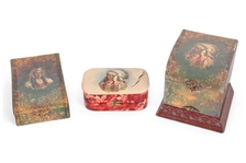 (3) Celluloid Indian Motif Vanity Boxes