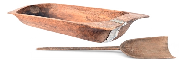 Big Carved Wooden Shovel & Dough Bowl