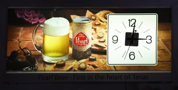 Pearl Beer Lighted Clock Sign "Nachos"