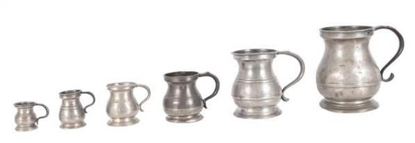 Collection of (6) Antique British Pewter Tankards