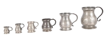 Collection of (6) Antique British Pewter Tankards