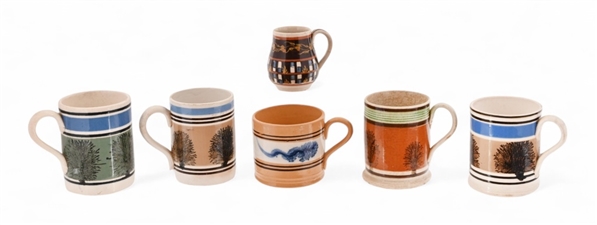 Collection of Antique English Mochaware Mugs