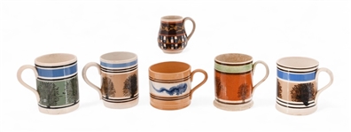 Collection of Antique English Mochaware Mugs