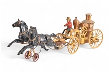 Vintage Cast Iron Fireman Wagon with Horses