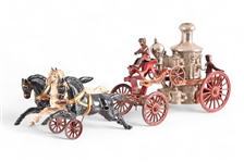 Vintage Cast Iron Fireman Wagon with Horses