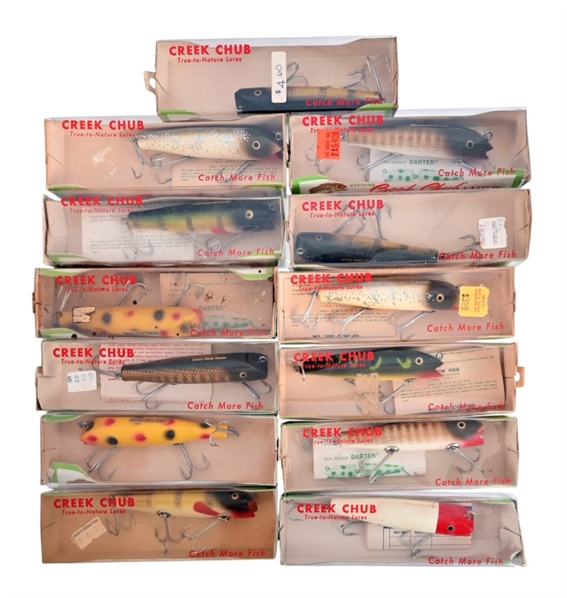 Collection of (13) Vintage Creek Chub Lures NOS