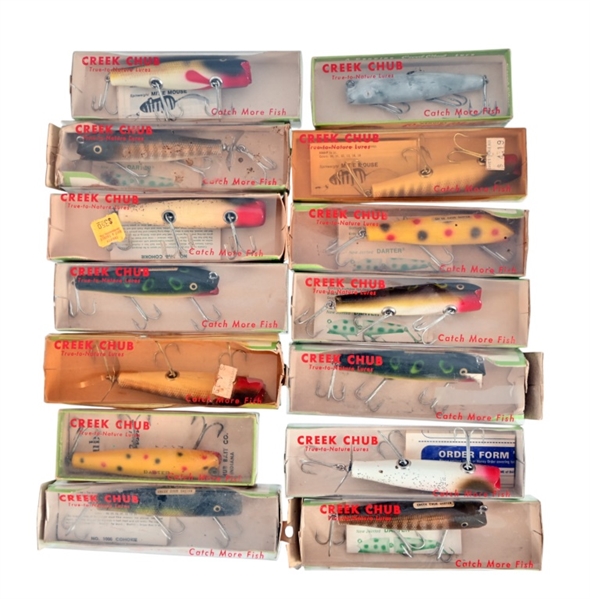 Collection of (14) Vintage Creek Chub Lures NOS