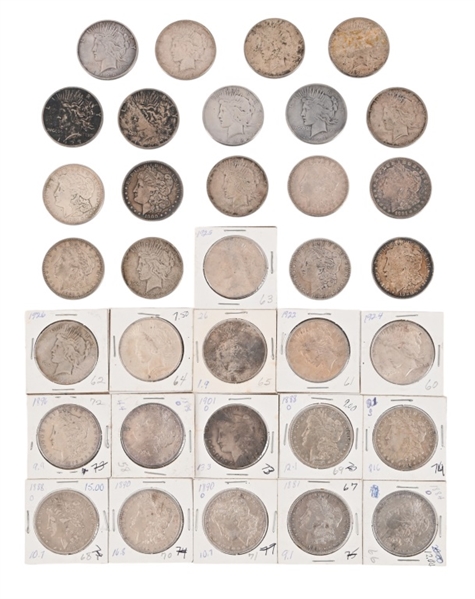 (34) Morgan & Peace Silver Dollars 1879-1928