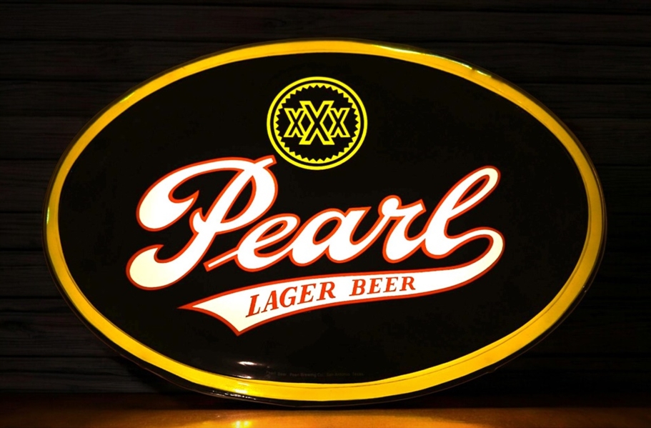 1980s Pearl Beer Black Oval Lighted Sign