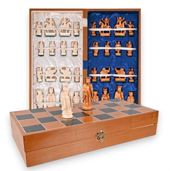 Antique Oriental Carved Ivory Chess Set